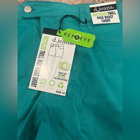 NWT New 14 D. Jeans twill high waist shorts blue teal turquoise - Picture 3 of 11